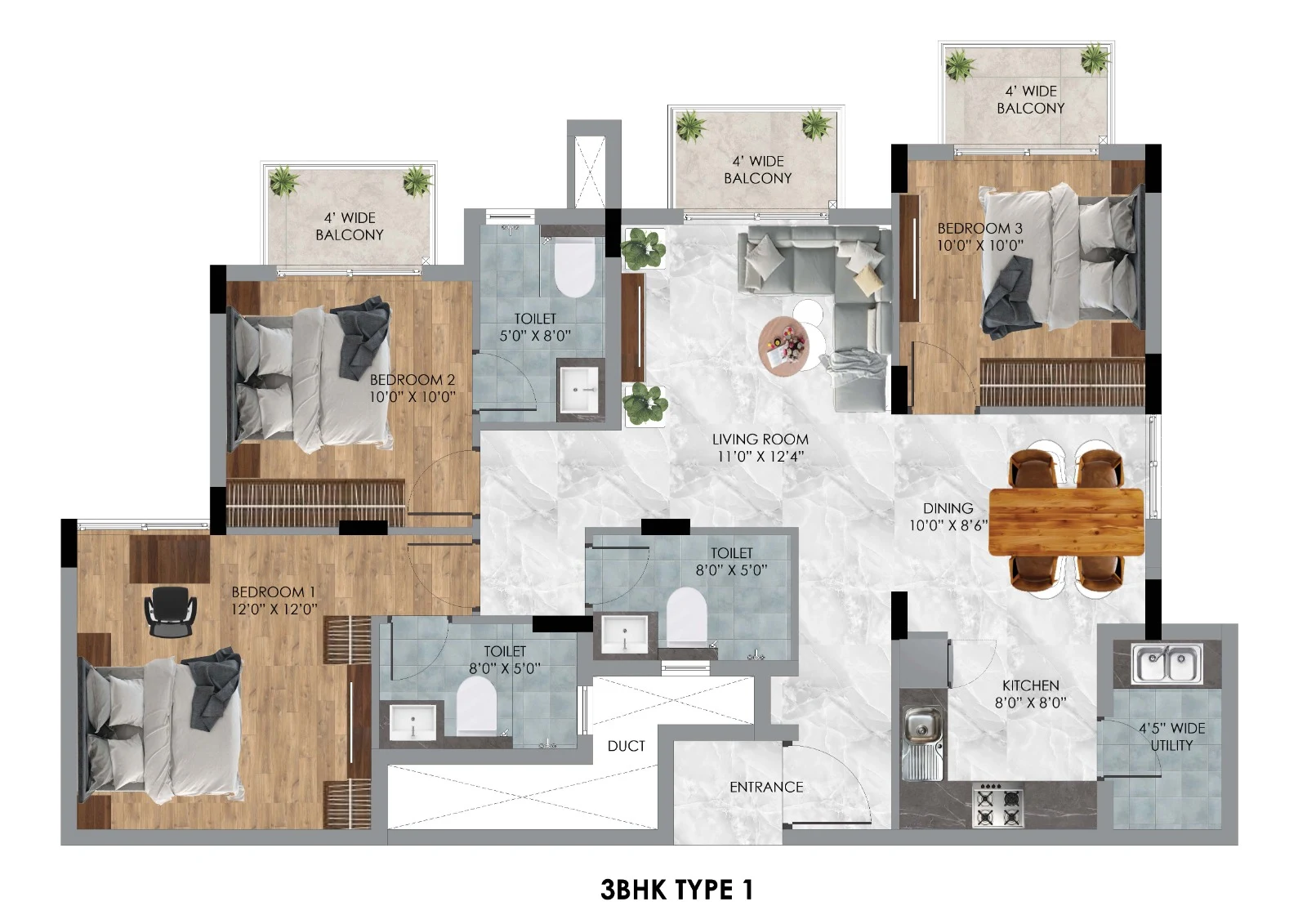 Three bedroom residence plan